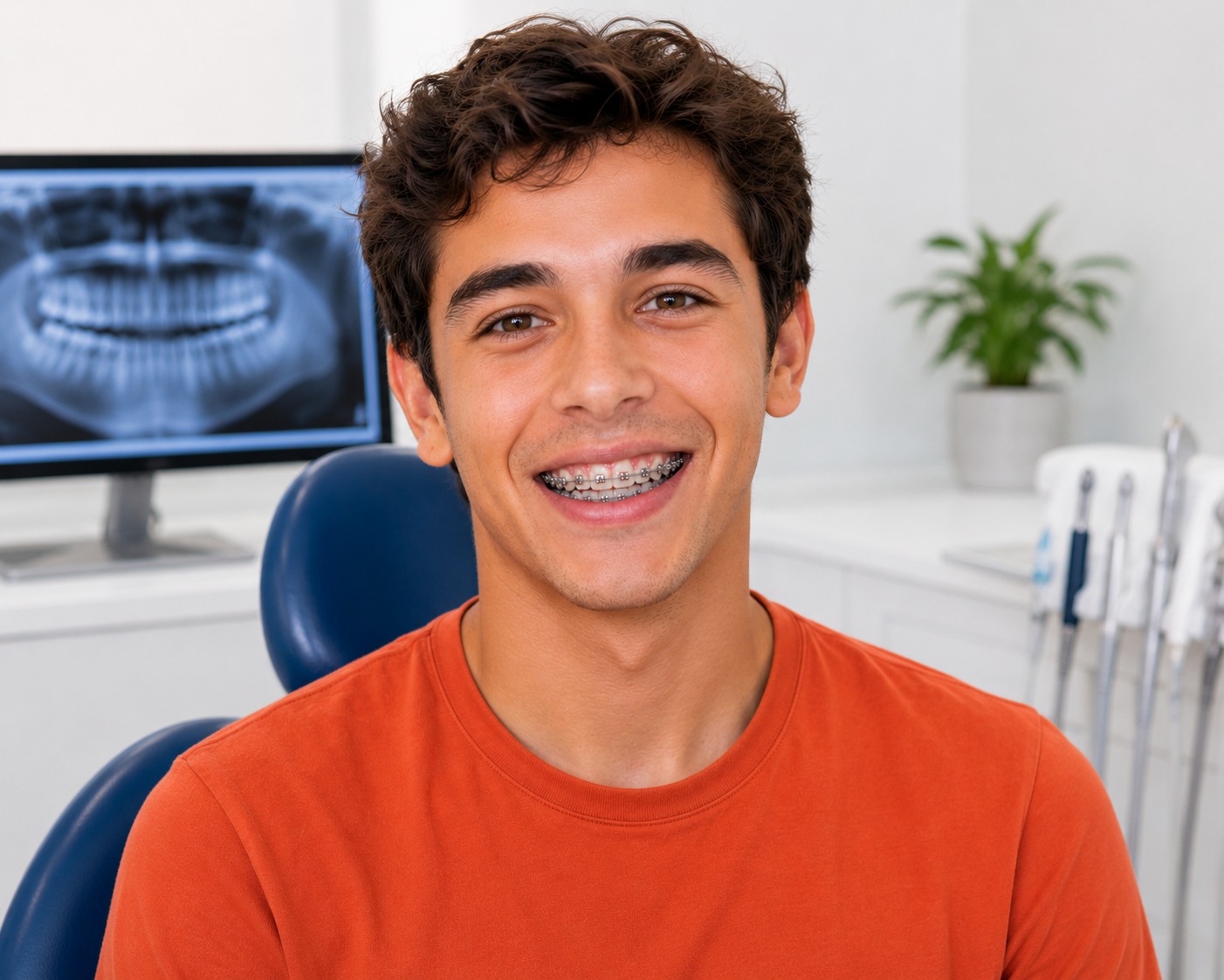 Paciente joven con brackets de ortodoncia, otra toma
